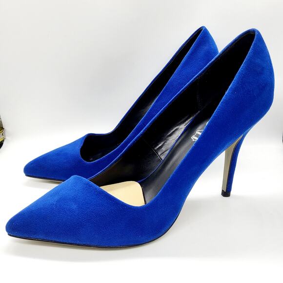 Aldo Nydaudia Cobalt Blue Suede Asymmetrical Cut Pointed Toe Pumps Heels Sz 8.5 - Picture 2 of 10